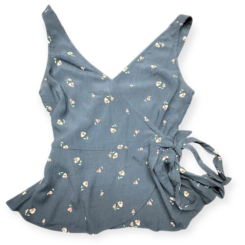 SOPHIE RUE for ANTHROPOLOGIE Women’s Blue Floral Wrap Peplum Tank Top XS